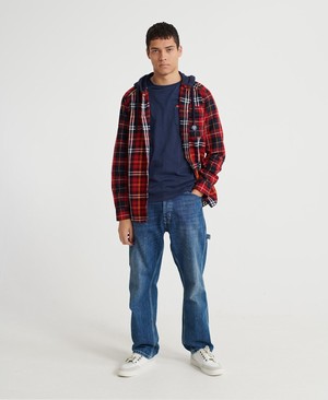 Superdry Denim Goods Hooded Férfi Hosszú Ujjú Ing Piros | LEWUV9026